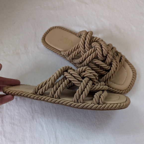 Zara Rope Knot Slide Sandals Nautical Old Money Preppy Neutral - Picture 3 of 10